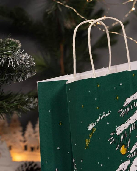 24+11x32cm Weihnachtsbaum HO HO HO Weihnachts Papiertüten mit Griffen