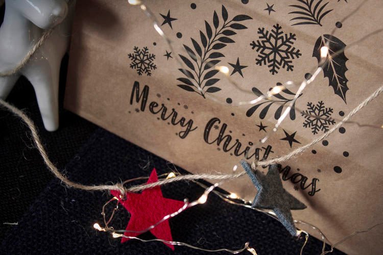 26+14x32cm Merry Christmas Weihnachts Kraft Geschenktüten Weihnachts Papiertüten mit Griffen - AllBags