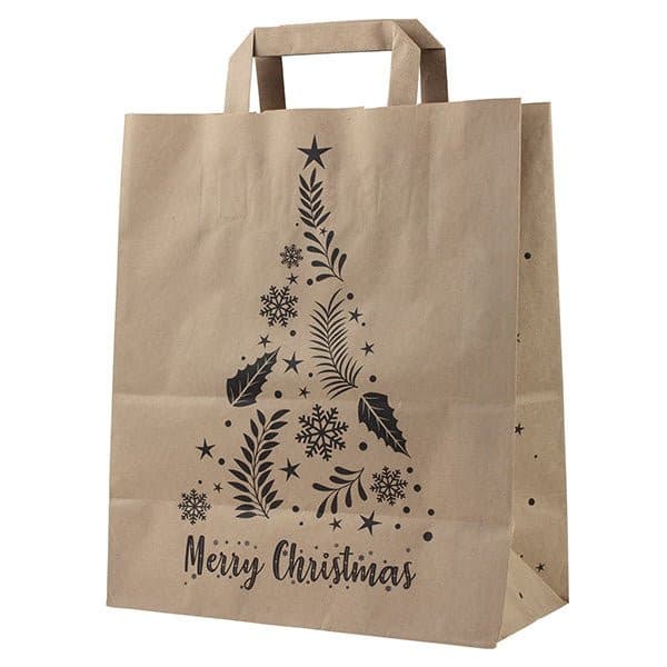 26+14x32cm Merry Christmas Weihnachts Kraft Geschenktüten Weihnachts Papiertüten mit Griffen - AllBags