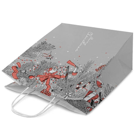 32+16x38cm Graue Tanne Weihnachts Papiertüten mit Griffen