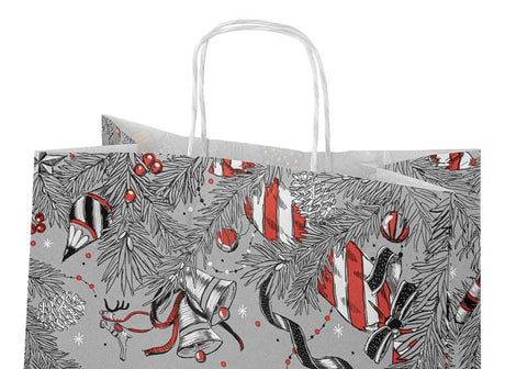 32+16x38cm Graue Tanne Weihnachts Papiertüten mit Griffen