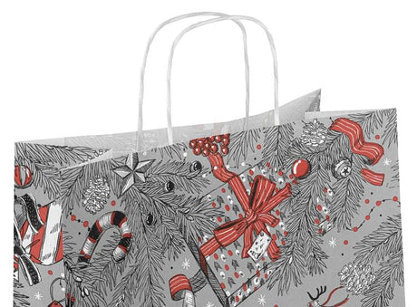 32+16x38cm Graue Tanne Weihnachts Papiertüten mit Griffen