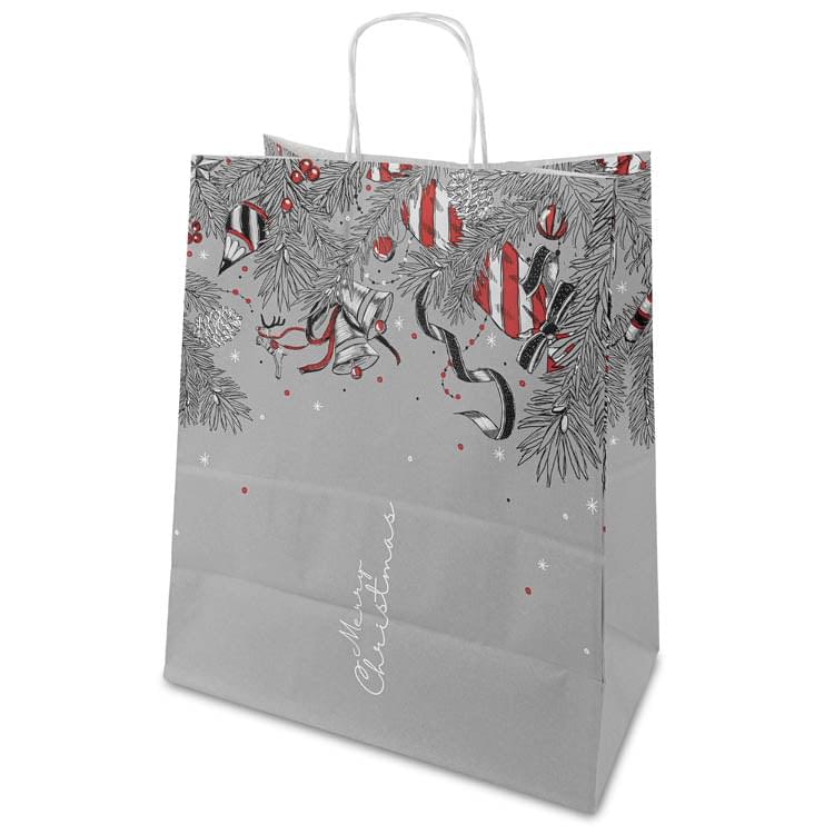 32+16x38cm Graue Tanne Weihnachts Papiertüten mit Griffen
