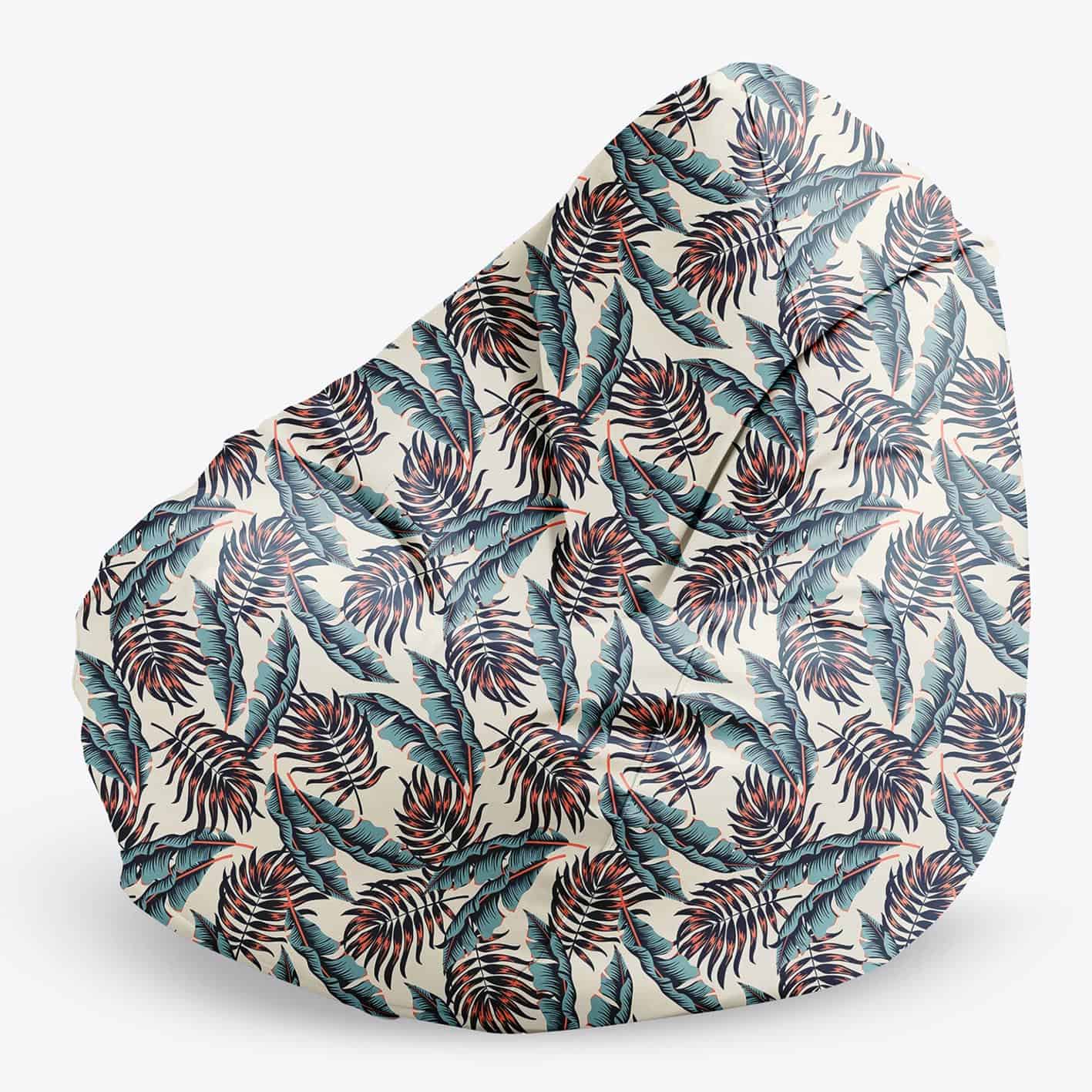 Bean Bag Sitzsack, 80 x 80 x 120 cm, Sitzkissen, mit Tragegriff Boden, Sitzsack Bubibag mit Füllung Grafik Blätter