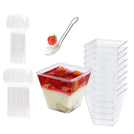 50 Stück Desserttassen 120ml 4oz Wiederverwendbare Dessertgläser Plastik mit 50 Stück Löffeln