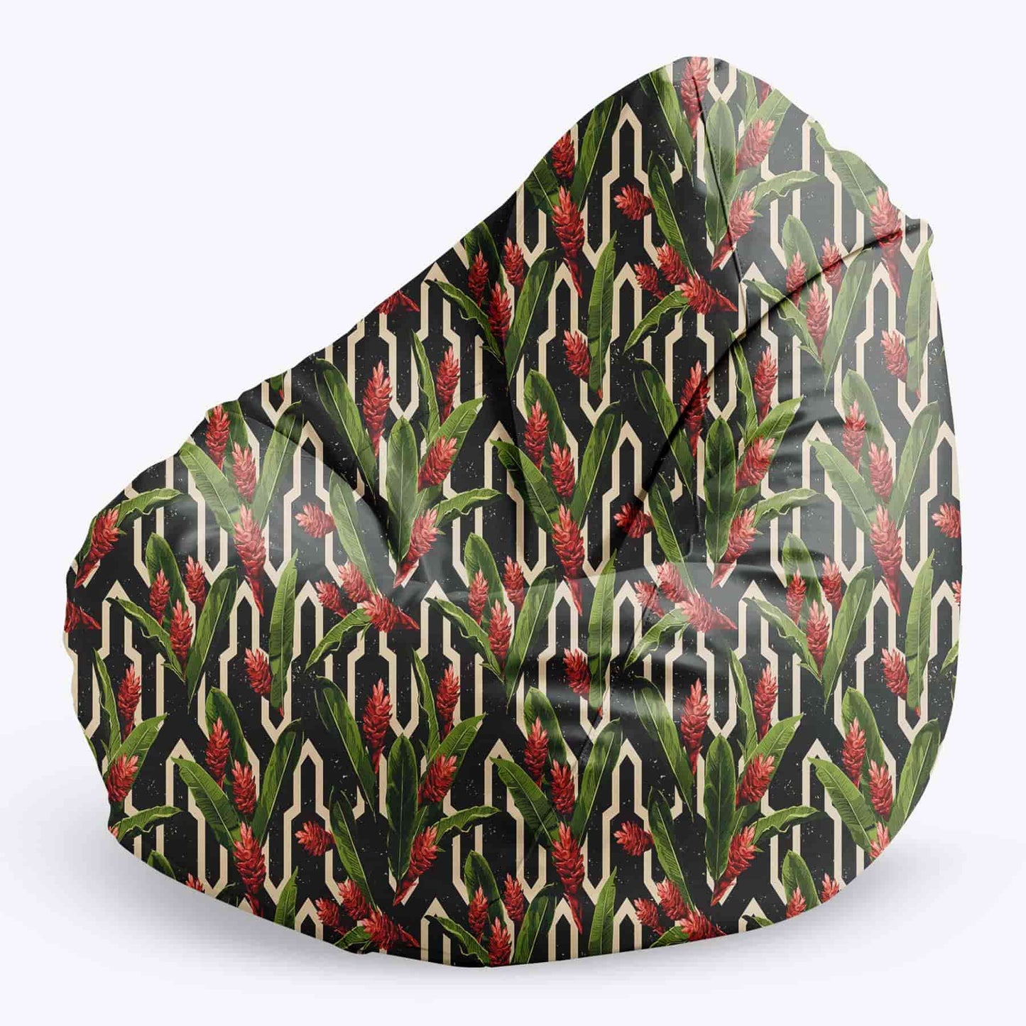 Bean Bag Sitzsack, 80 x 80 x 120 cm, Sitzkissen, mit Tragegriff Boden, Sitzsack Bubibag mit Füllung Beigefarbene Blumen