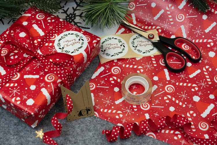 Geschenkpapier weihnachten 70cm/5m Nikolausmütze - AllBags