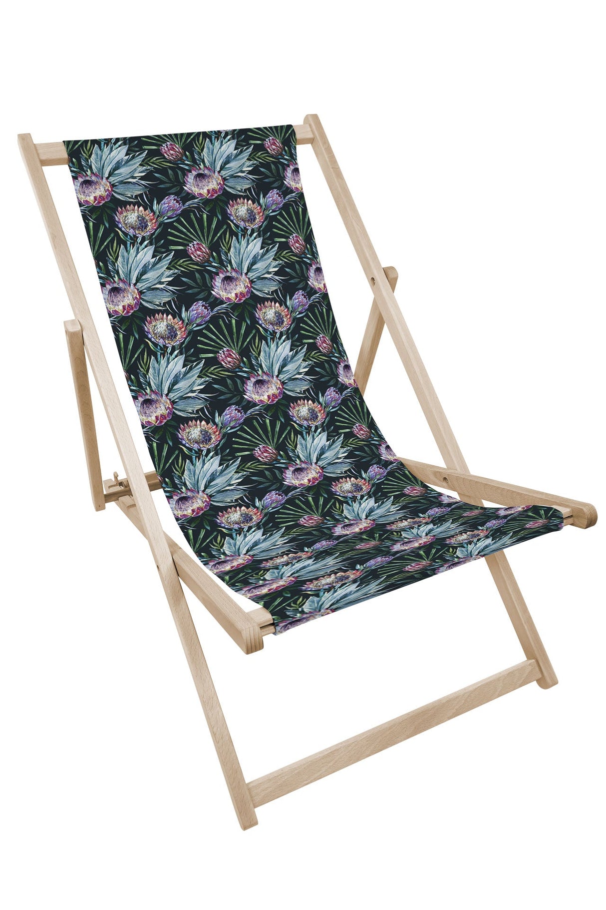 Holz-Liegestühle Blumen und Federn