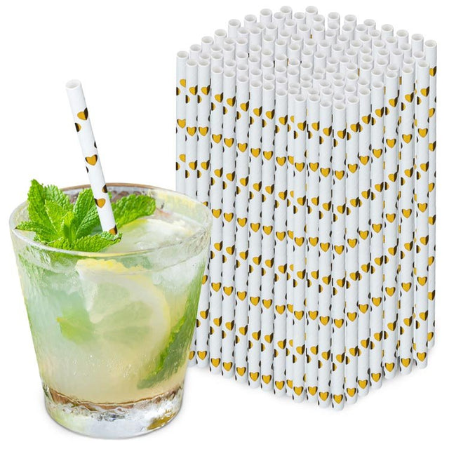 Papierstrohhalme Glänzende goldene Herzen 250 Stück