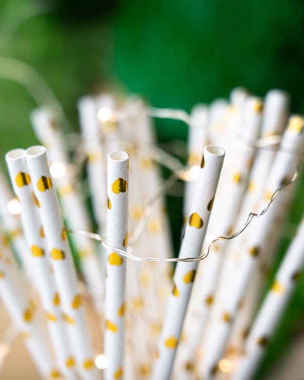 Papierstrohhalme Glänzende goldene Herzen 250 Stück