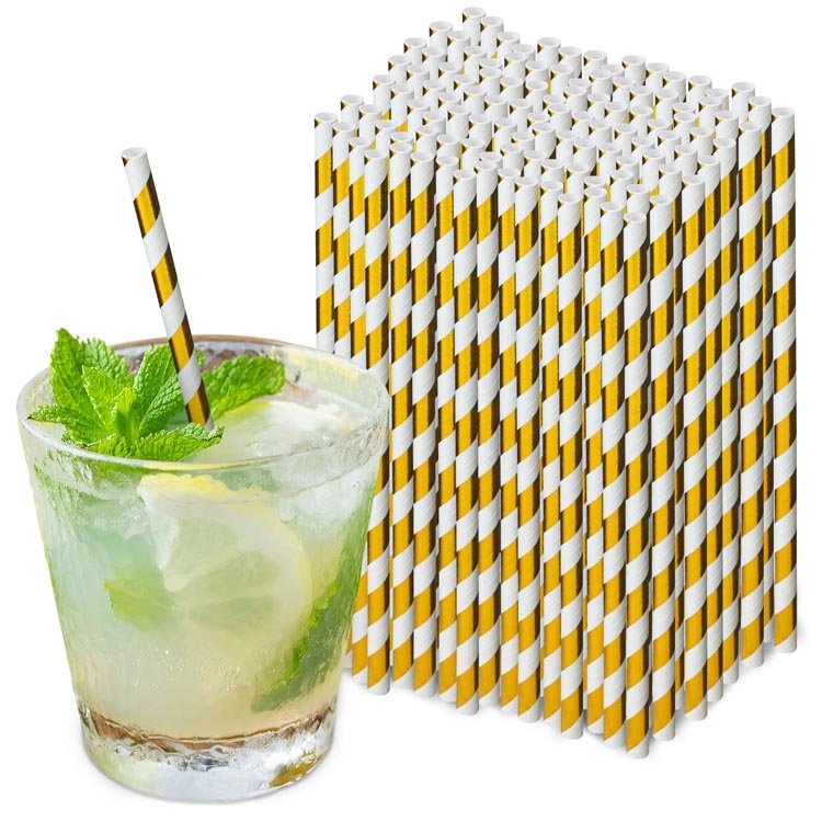 Papierstrohhalme Glänzende goldene Streifen 250 Stück