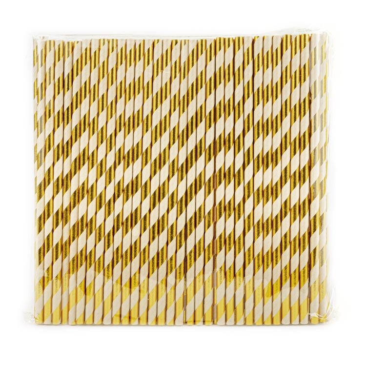 Papierstrohhalme Glänzende goldene Streifen 250 Stück KRAFT - AllBags