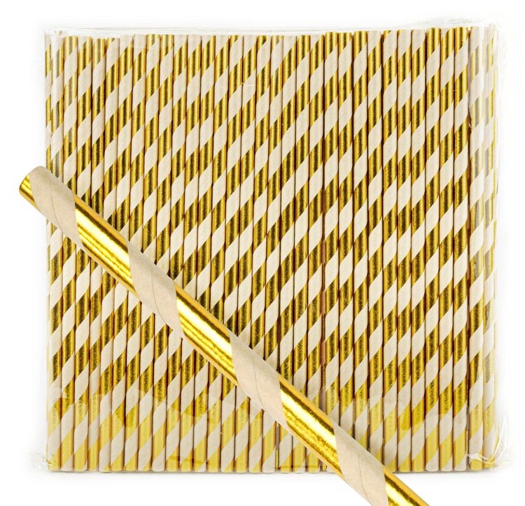 Papierstrohhalme Glänzende goldene Streifen 250 Stück KRAFT - AllBags