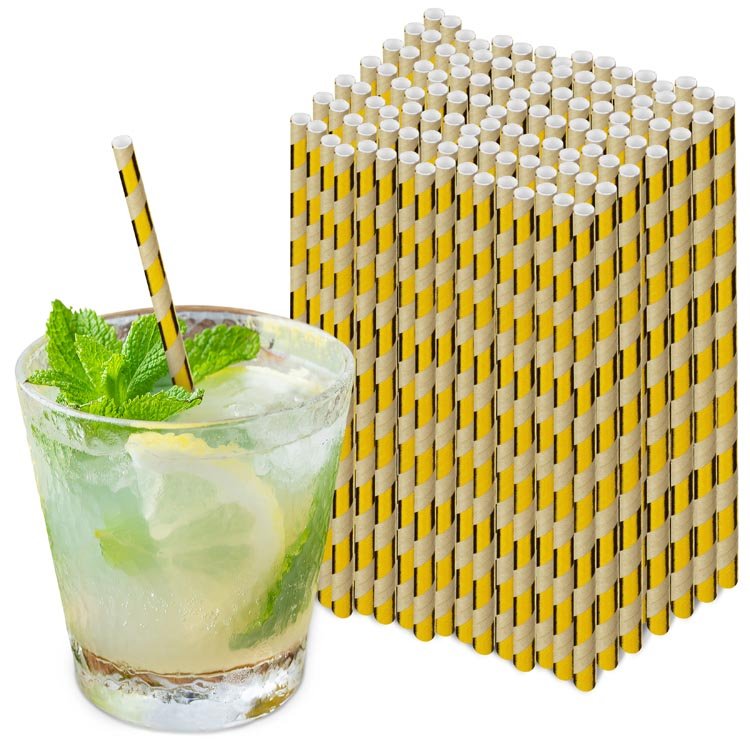 Papierstrohhalme Glänzende goldene Streifen 250 Stück KRAFT