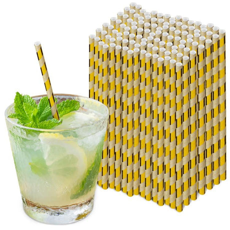 Papierstrohhalme Glänzende goldene Streifen 250 Stück KRAFT