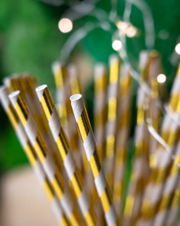 Papierstrohhalme Glänzende goldene Streifen 250 Stück KRAFT - AllBags
