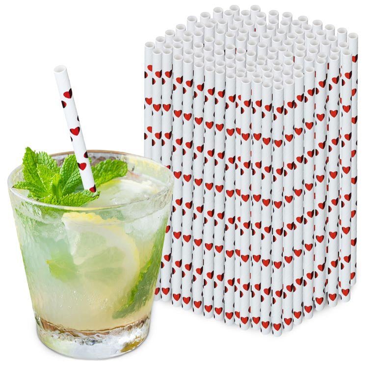 Papierstrohhalme Glänzende rote Herzen 250 Stück