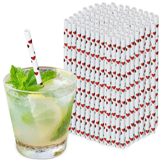Papierstrohhalme Glänzende rote Herzen 250 Stück