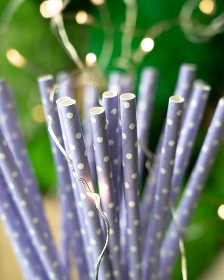 Papierstrohhalme Lila mit weißen Tupfen 250 Stück