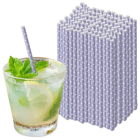 Papierstrohhalme Lila mit weißen Tupfen 250 Stück