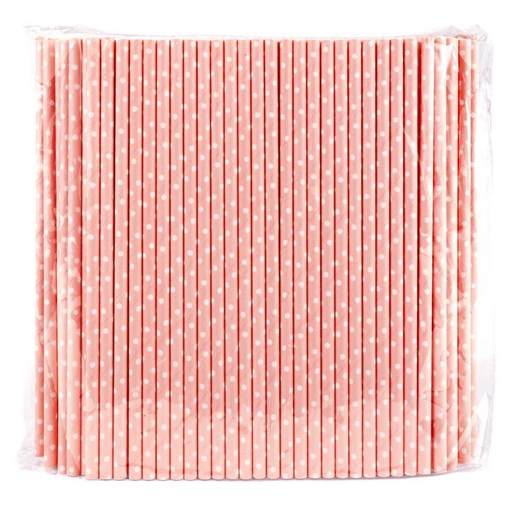 Papierstrohhalme Rosa mit weißen Tupfen 250 Stück - AllBags