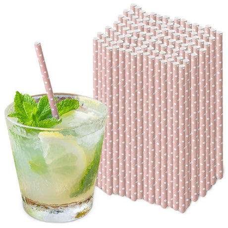 Papierstrohhalme Rosa mit weißen Tupfen 250 Stück