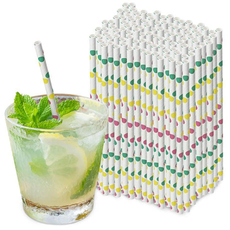 Papierstrohhalme Weiß mit farbigen Punkten 250 Stück