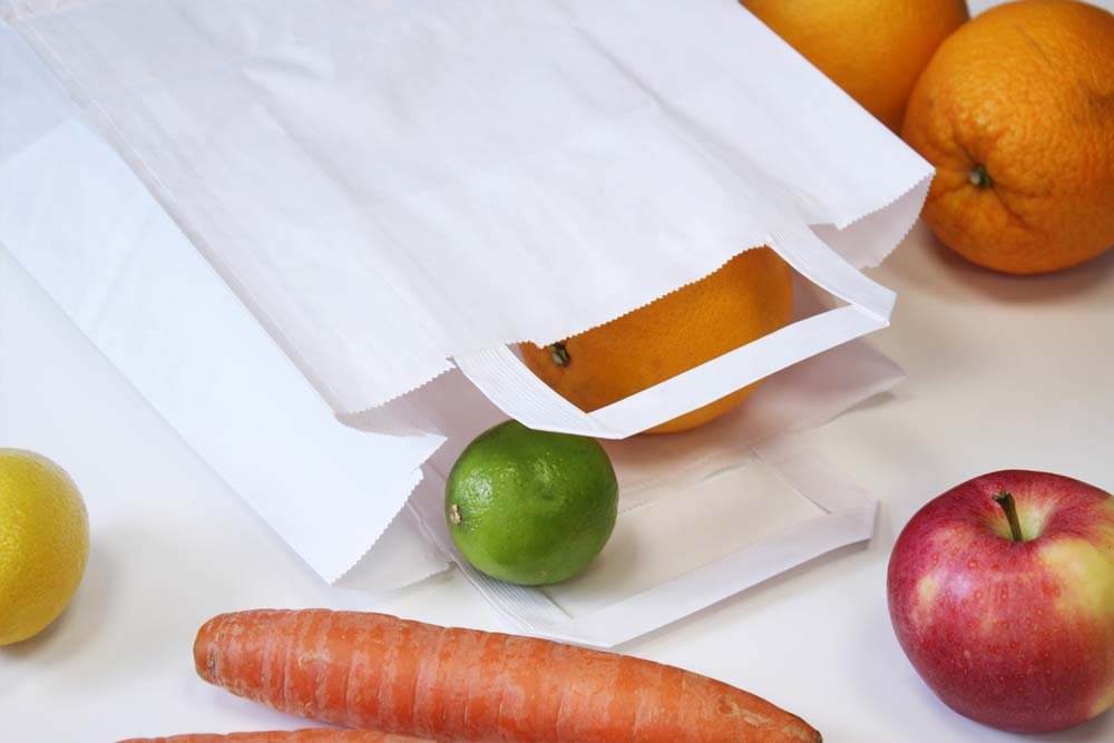 Papiertüte 32+16x43cm mit flachem Griff - Weiß - AllBags