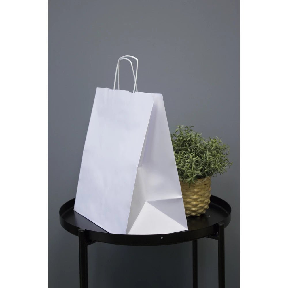 Papiertüte mit gedrehtem Griff 24+10x32cm Weiß - AllBags