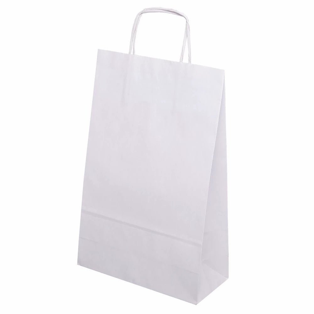 Papiertüte mit gedrehtem Griff 24+10x36mm Weiß - AllBags