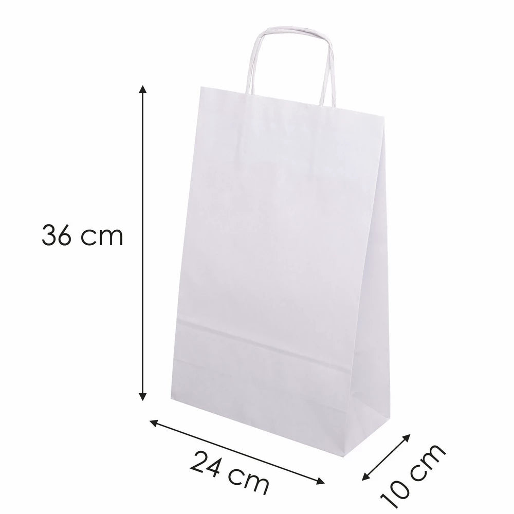 Papiertüte mit gedrehtem Griff 24+10x36mm Weiß - AllBags
