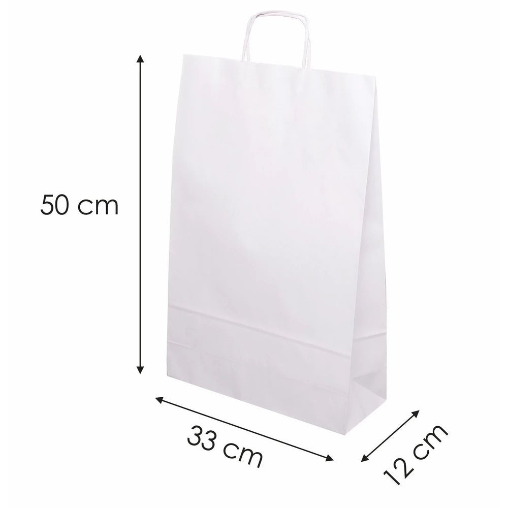 Papiertüte mit gedrehtem Griff 33+12x50cm Weiß - AllBags