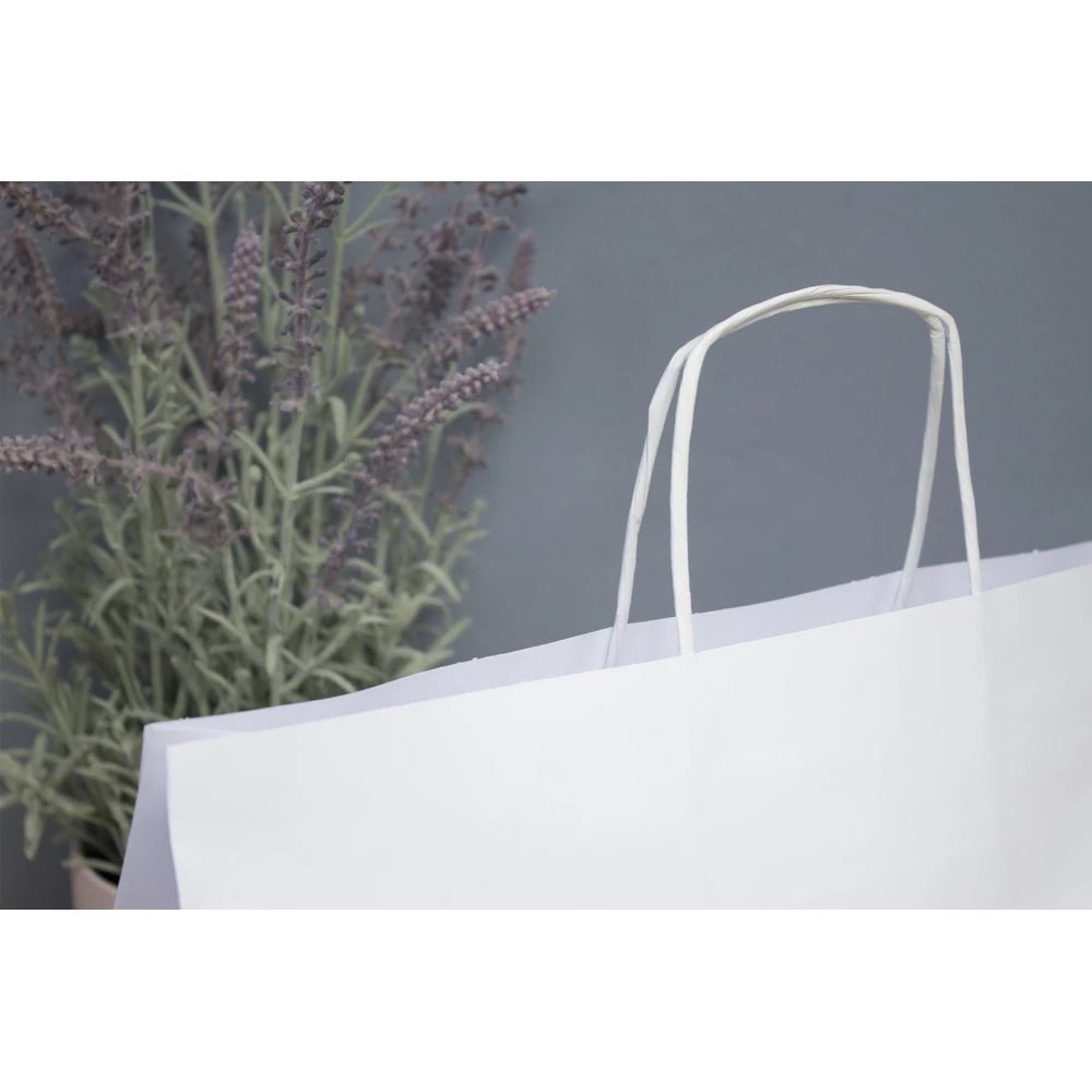 Papiertüte mit gedrehtem Griff 500x180x390mm Weiß