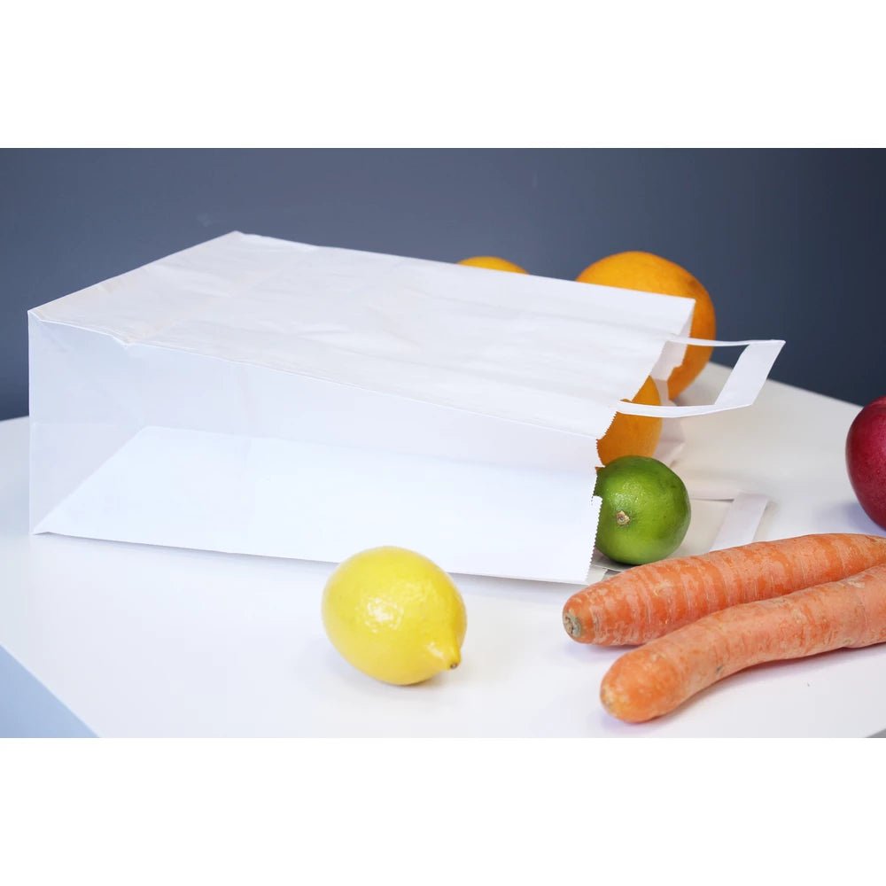 Papiertüten 22+11x24,5cm mit flachem Griff - WEIß - AllBags