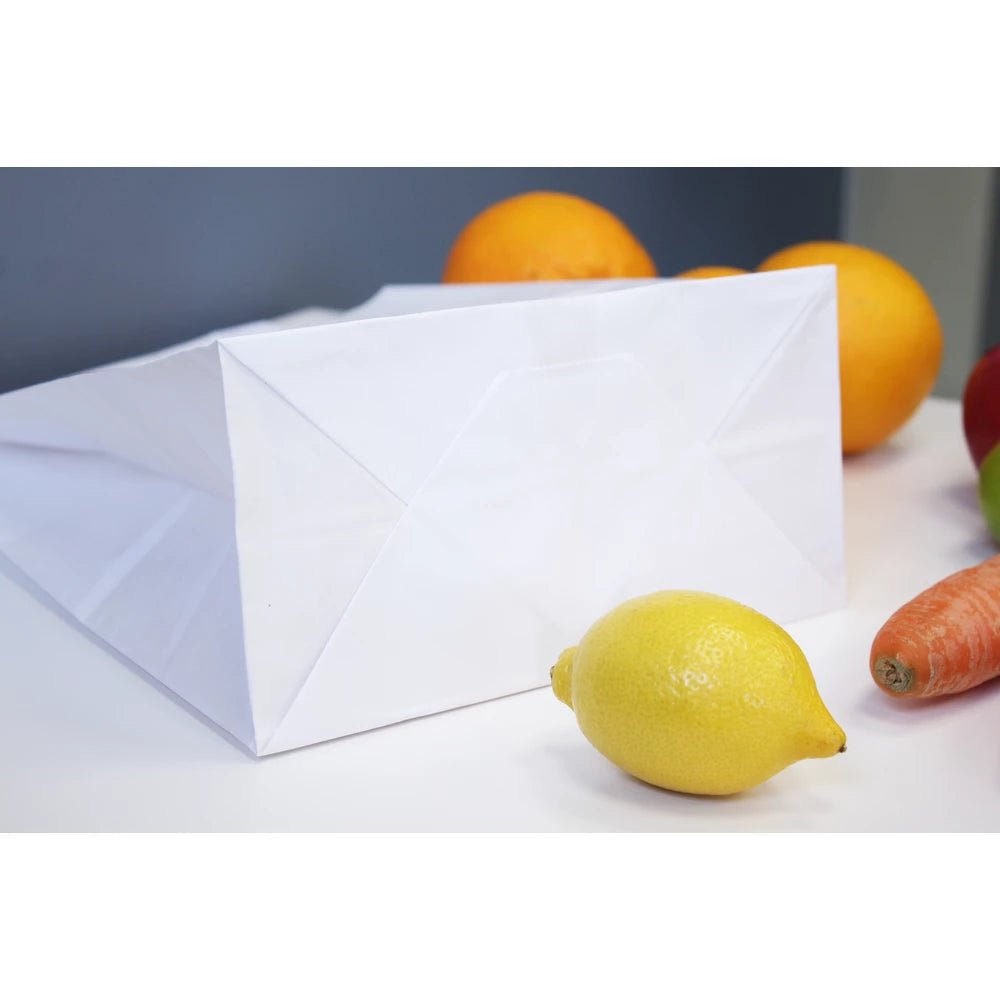 Papiertüten 22+11x24,5cm mit flachem Griff - WEIß - AllBags