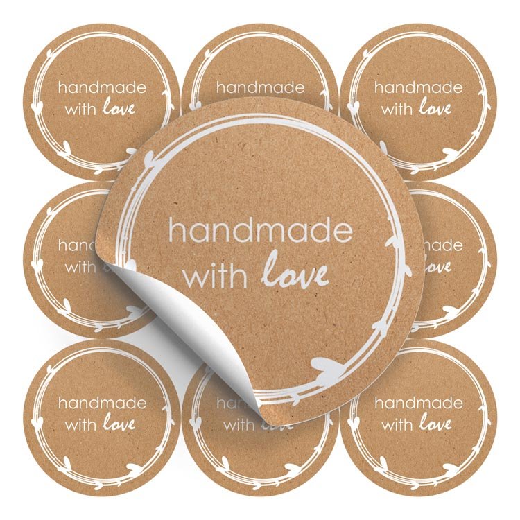 Selbstklebende dekorative Aufkleber Handmade with love 10 Stück eko