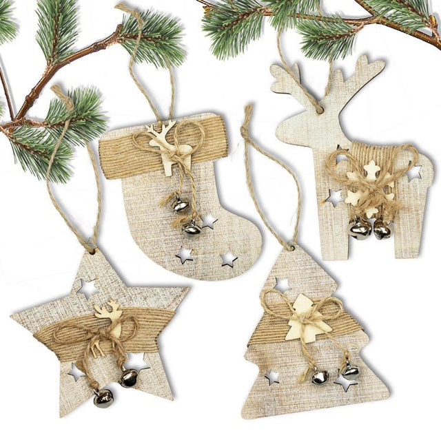Tannenbaumschmuck Holz-Anhänger Set 4er - Weihnachtsbaumschmuck zum Dekorieren