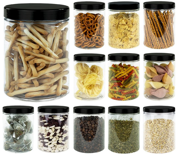 Vorratsgläser mit Deckel Set 12 Stück Vorratsdosen Kunststoff Plastikgläser mit Deckel 1000ml 32oz