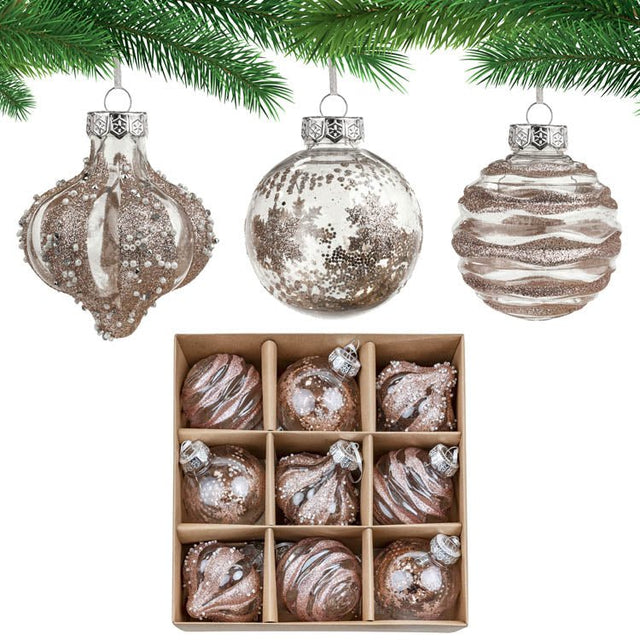 Weihnachtsbaumschmuck Weihnachtskugeln Rose Gold set 9er