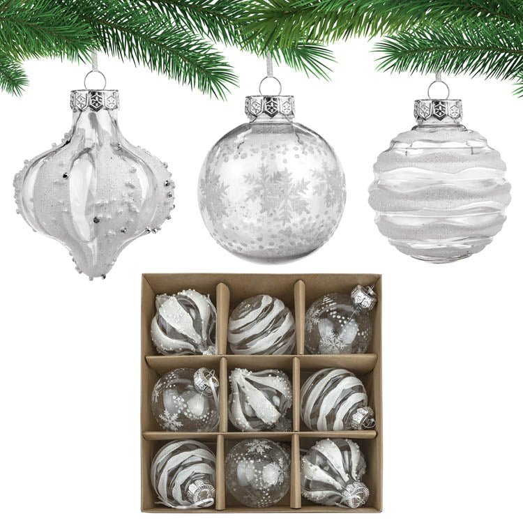 Weihnachtsbaumschmuck Weihnachtskugeln Weiß set 9er - AllBags