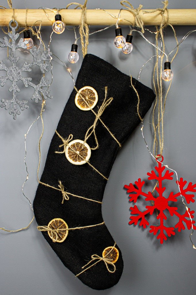 Weihnachtsstrumpf Weihnachten Jutesocke Schwarz 43cm - AllBags