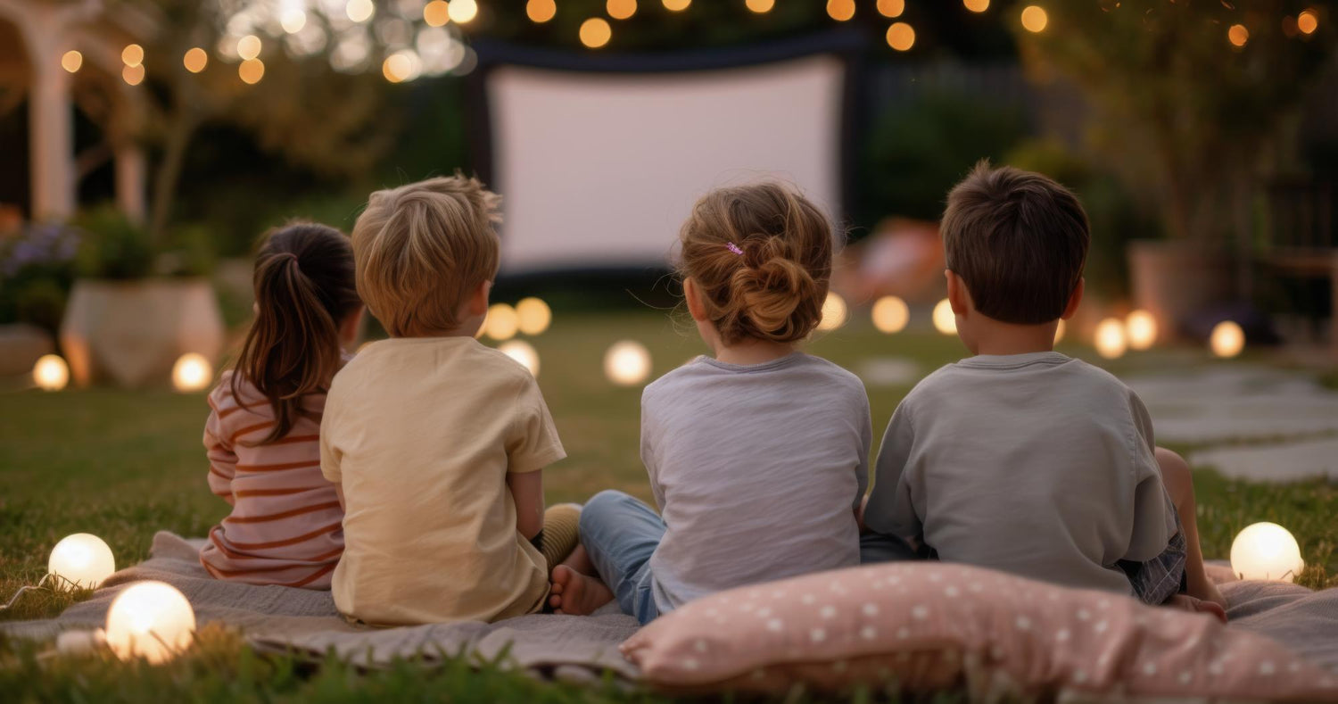 Nachtkino auf einem Sitzsack. Wie gestaltet man einen zauberhaften Abend für Kinder im Garten?