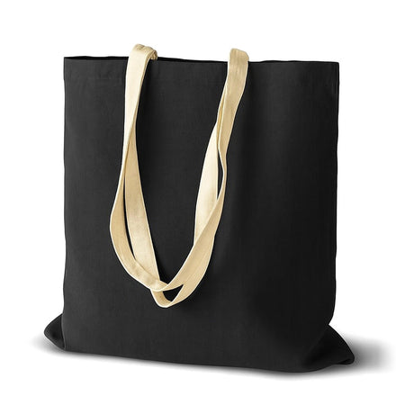 Baumwolltasche 38 x 42 cm, Henkel 70 cm, 220 g/m², schwarz, Henkel natur