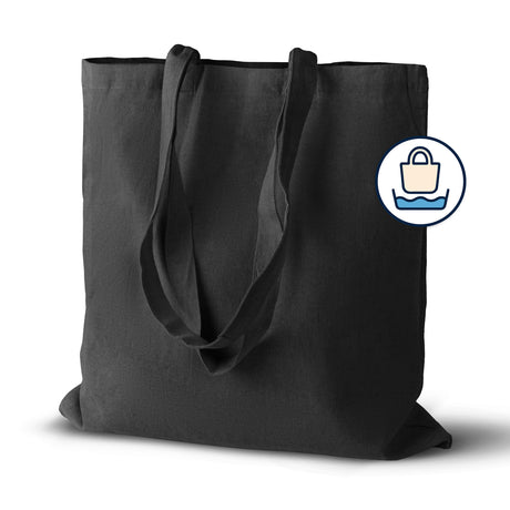 Dekaturierte Baumwolltasche 38x42 mit 70 cm Griff Schwarz