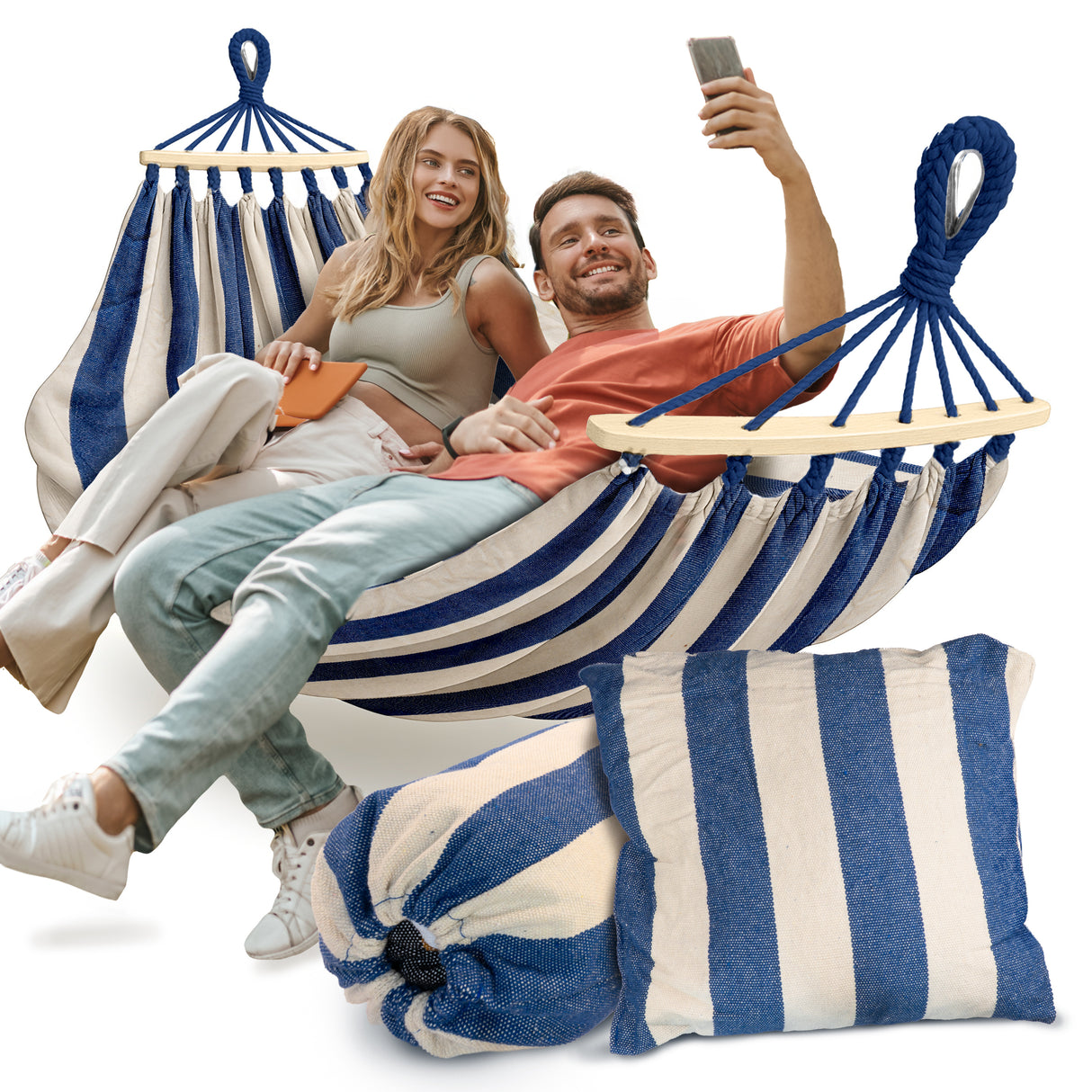 Garten-Hängematte XXL Blau + Kissen