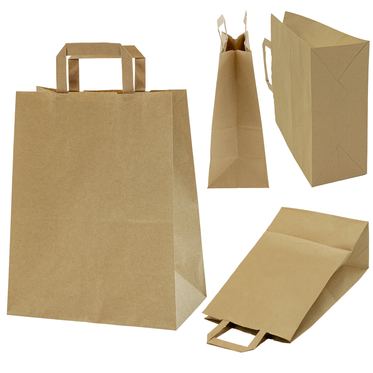 Papiertüte mit flachem Griff 260x140x300mm Braun