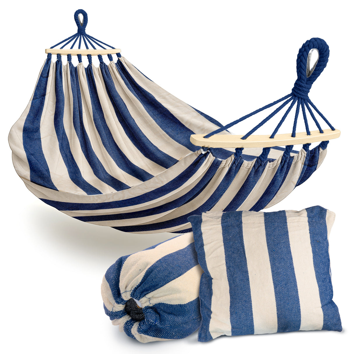 Garten-Hängematte XXL Blau + Kissen