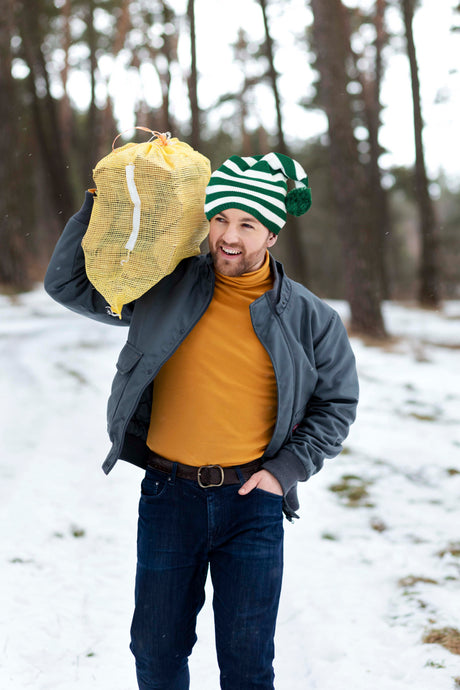 Wintermütze mit Weihnachtsstreifen Grün