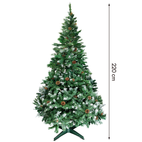 Künstlicher Weihnachtsbaum mit Zapfen, beschneit, 220 cm