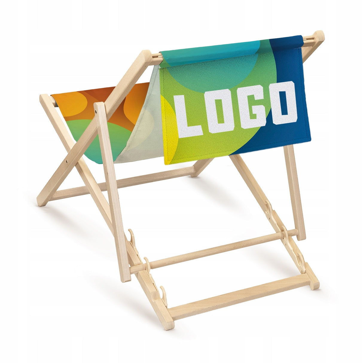Holz-Liegestuhl mit eigenem Logo und Kopfkissen (Volant)